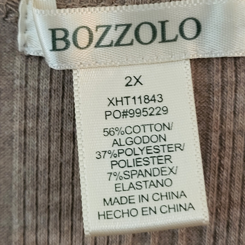 Bozzolo Taupe Ribbed Long Sleeve Notch Neck Blouse - Size 2X - Picture 3 of 4
